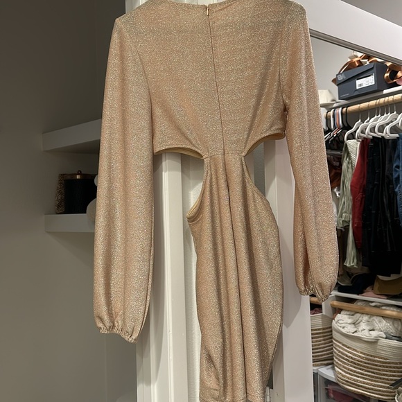 BNWOT Sparkly Cutout Mini Bodycon Dress Gold - Picture 2 of 3